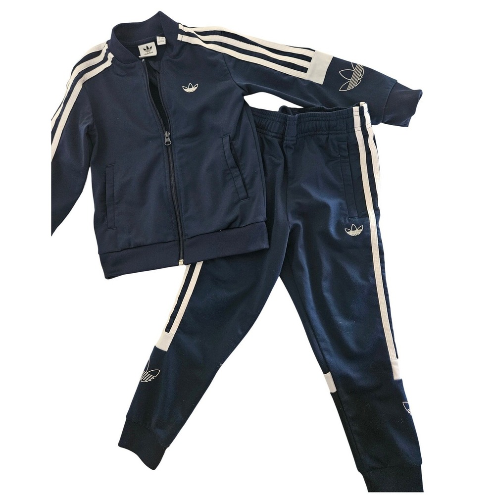 Adidas Originals Kids Tracksuit Set 6-7 Navy Trefoil Zip Jacket Pants